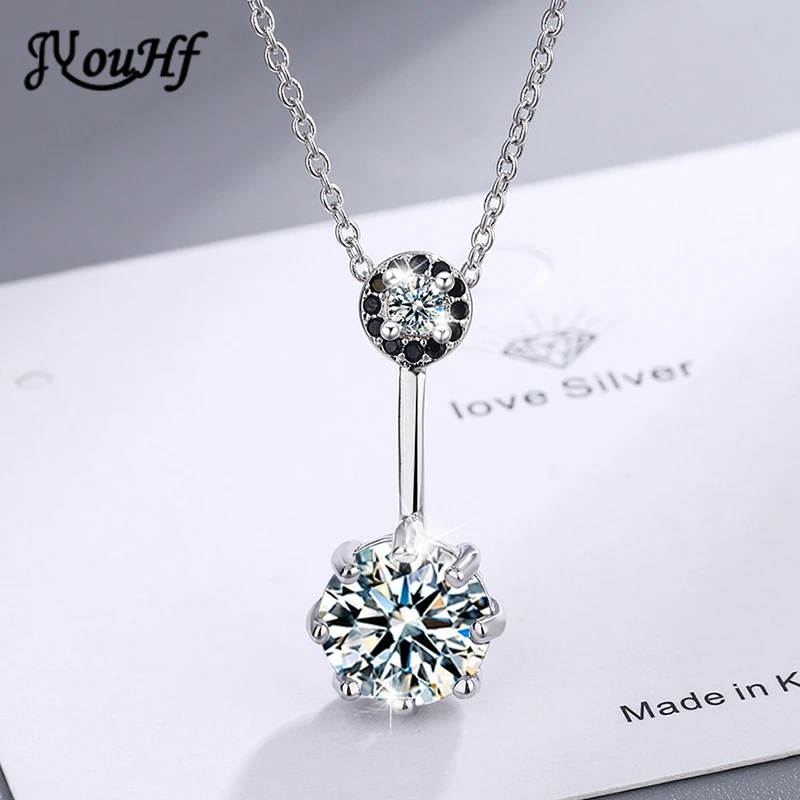 

Fashion Simple 925 Sterling Silver Necklace Women Delicate Black Shining Zircon Crystal Long Chain Clavicle Necklace Jewelry