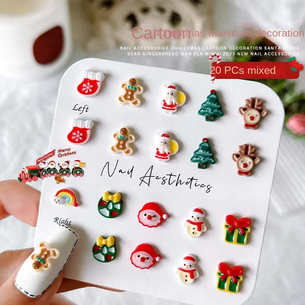

20Pcs/set Manicure Ornaments Christmas Luminous Nail Decorations Nail Supplies Snowflake Red Socks Christmas Nail Rhinestones