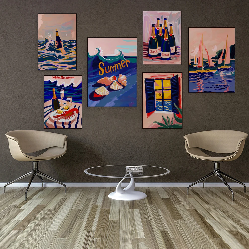 Matisse window art шампанское коктейль ракушки ужин искусство лобстер яхта морская