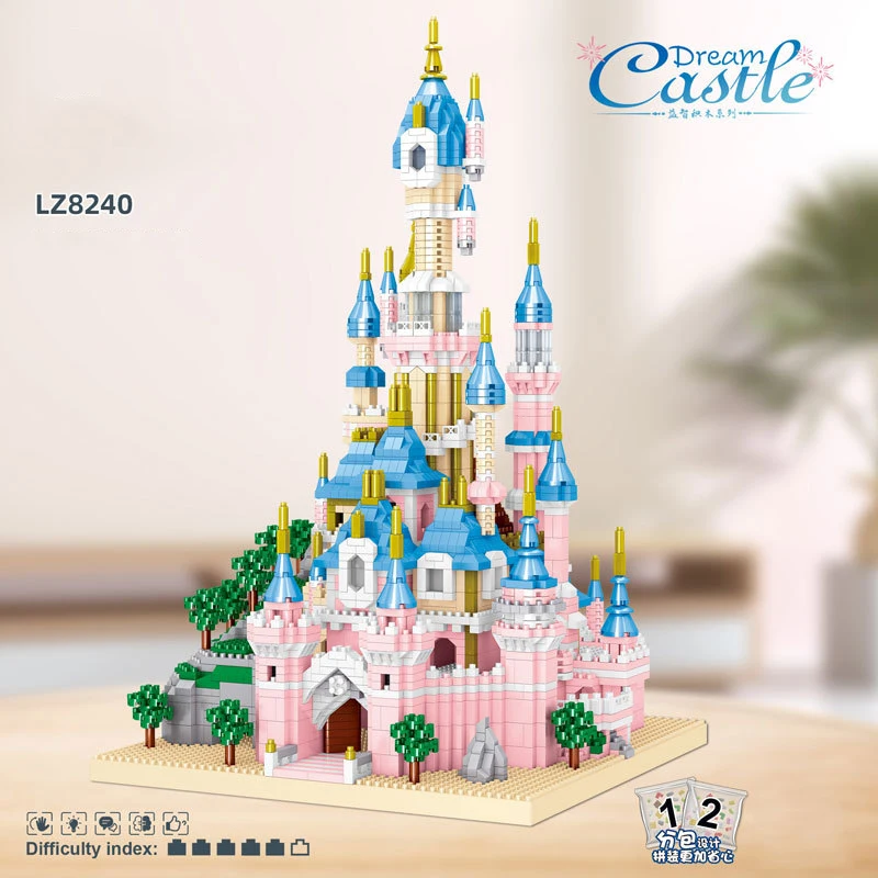 

Fairy Tale Building Brick Micro Diamond Block World Famous City Fairyland Pink France Paris Dream Castle Model Nanobrick Toy