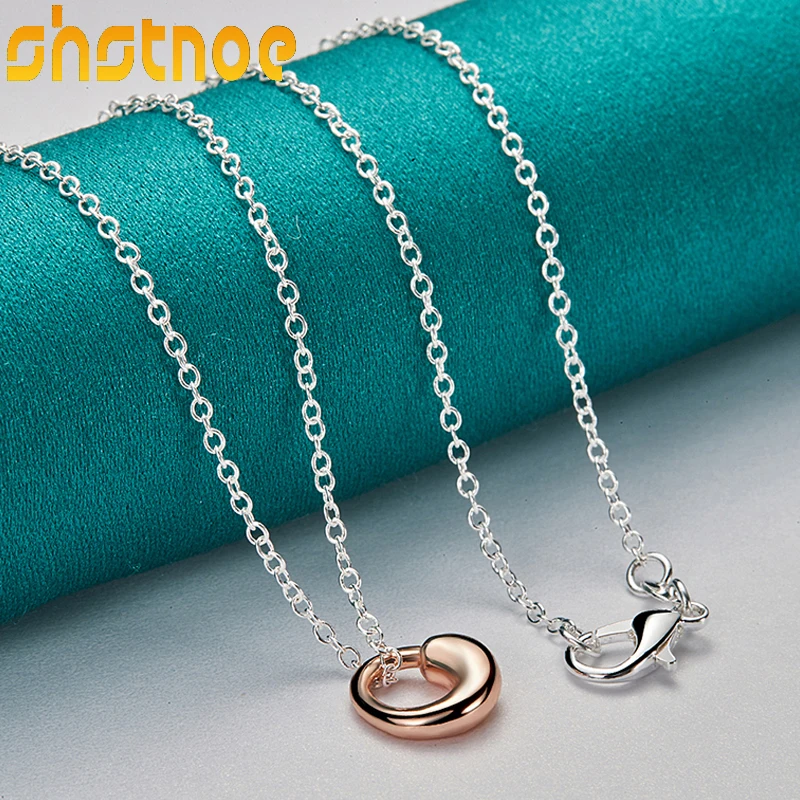 

925 Sterling Silver Rose Gold Water Droplets Pendant Necklace 16-30 Inch Chain For Women Party Engagement Fashion Charm Jewelry
