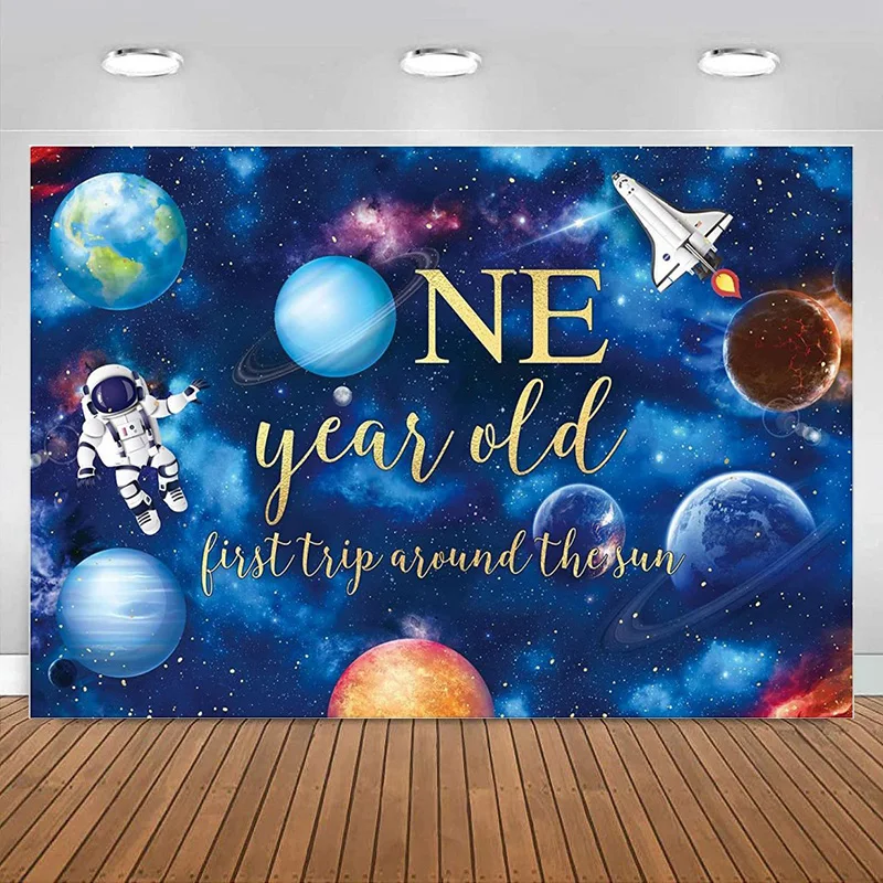 

Outer Space 1st Happy Birthday Backdrop Kids Boy Planet Galaxy Rocket Astronaut Party Decorations Banner Photography Background