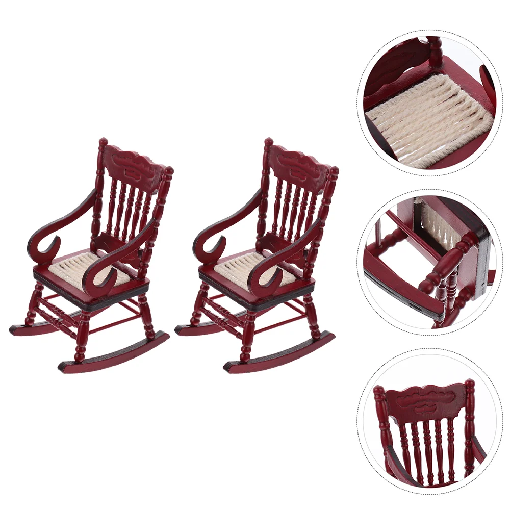 

2pcs Miniature Wooden Rocking Chairs Tiny Chair Model Chair Furniture Accessories