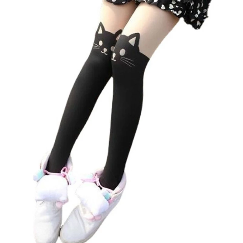 Акриловые женские сетчатые носки с милым мультяшным рисунком и татурованными