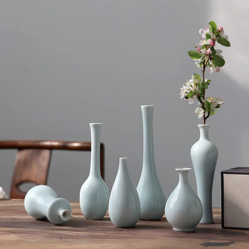 

Handmade Creative Ceramic Small Vase New Chinese Zen Flower Tea Ceremony Simple Jade Net Bottle Home Living Room Decoration
