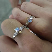 trendy angel demon wing couples rings women man moonstone open finger ring lover engagement gift aesthetic jewelry accessories