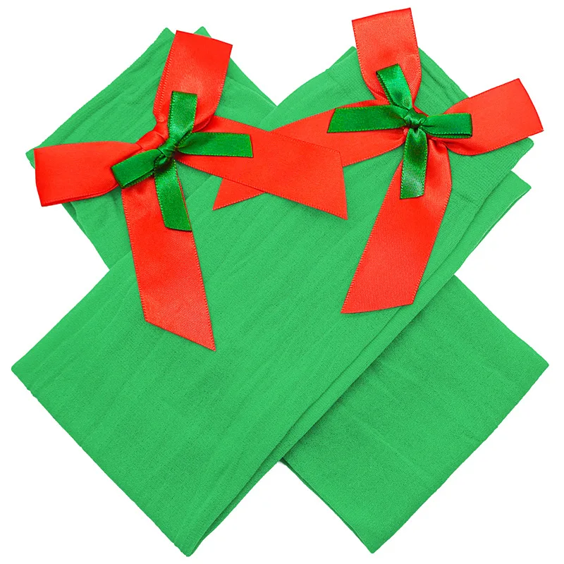 Woman X'mas Clothings 2Pairs Per Set Red Green Christmas Bowknot Breathable Silk Stockings Santa Claus Halloween Cosplay Costume