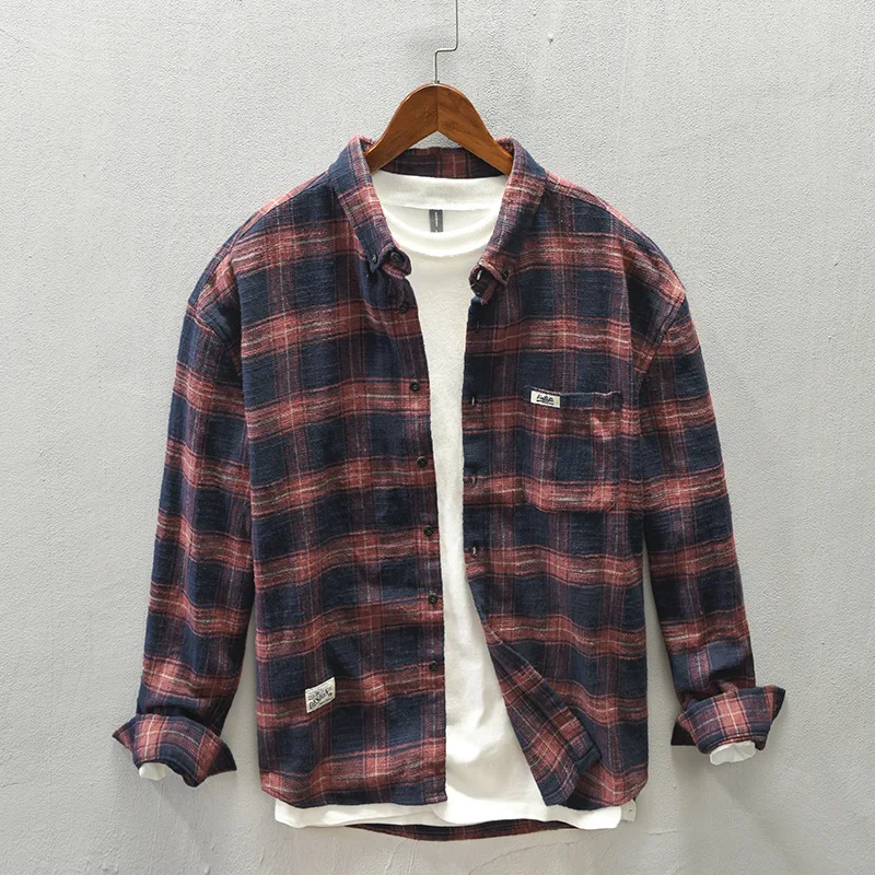 Men Clothing 2022 Japanese Striped Plaid Spring Autumn Long-sleeved Shirt Men's Casual Loose Top Youth Cotton Shirt Coat Tide