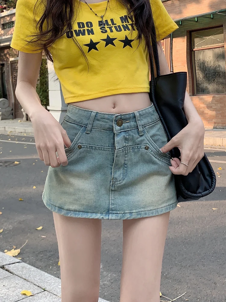 Summer Denim Shorts Jeans Skirts Women Y2K Amercian Retro Bodycon Wrap Hip Mini Skirts Hot Girl Shorts Femme Pantalones Mujer