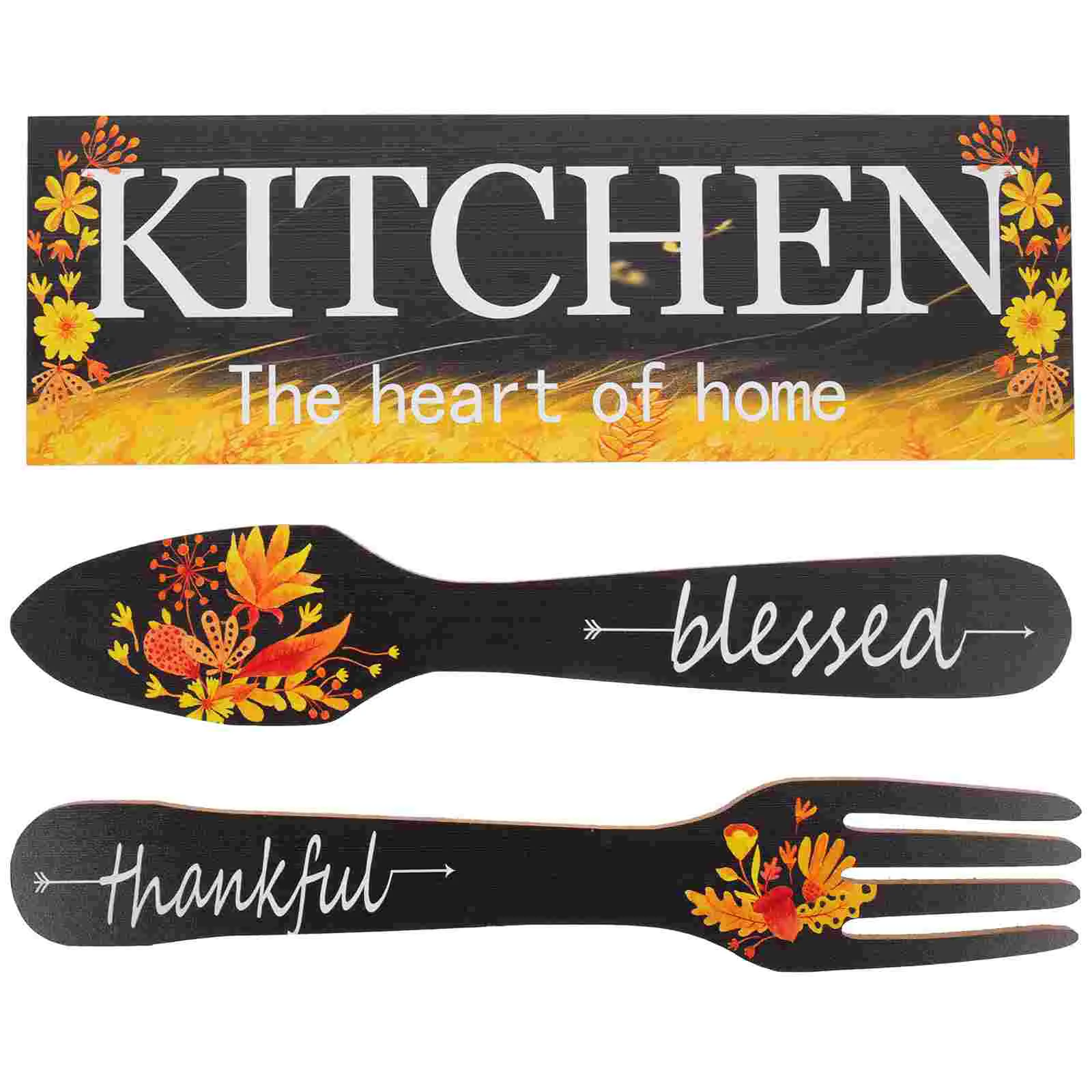 

Wall Sign Kitchen Hanging Decor Fork Wooden Spoon Restaurant Fallshaped Signs Plaque Decoration Farmhouseeat Room