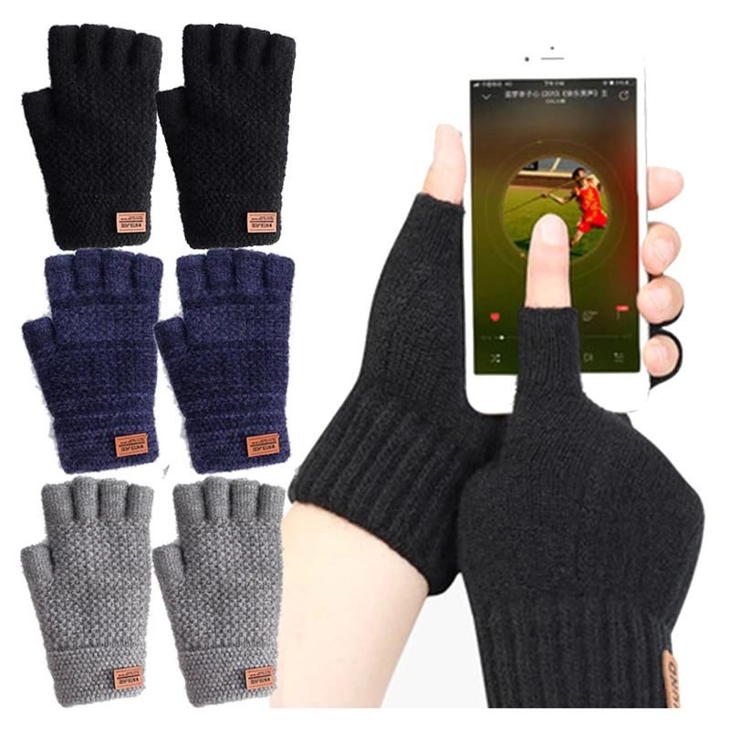 

Wool Knitted Fingerless Gloves Men Women Half Finger Touchscreen Glove Warm Elastic Driving Gloves Winer Spring Bikes Glove