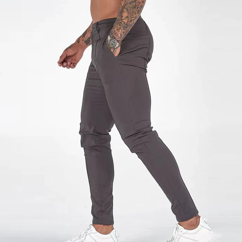 

Брюки мужские костюмные в обтяжку, модные однотонные прямые штаны для отдыха, уличная одежда, повседневные брюки-карандаш, весна-осень