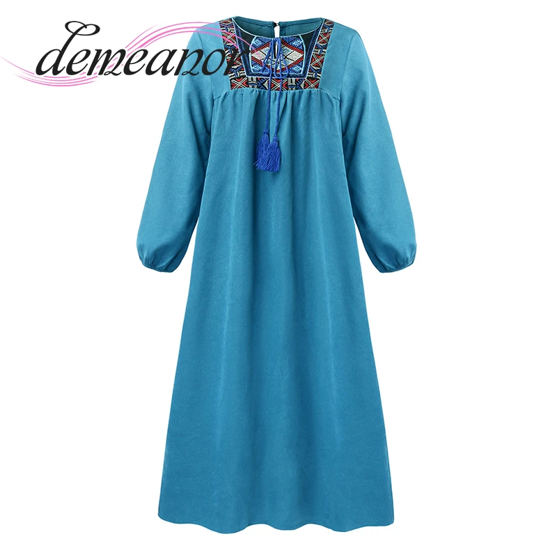 

Женское плиссированное платье в стиле бохо, элегантное свободное платье с круглым вырезом, длинными рукавами-фонариками и художественной в...