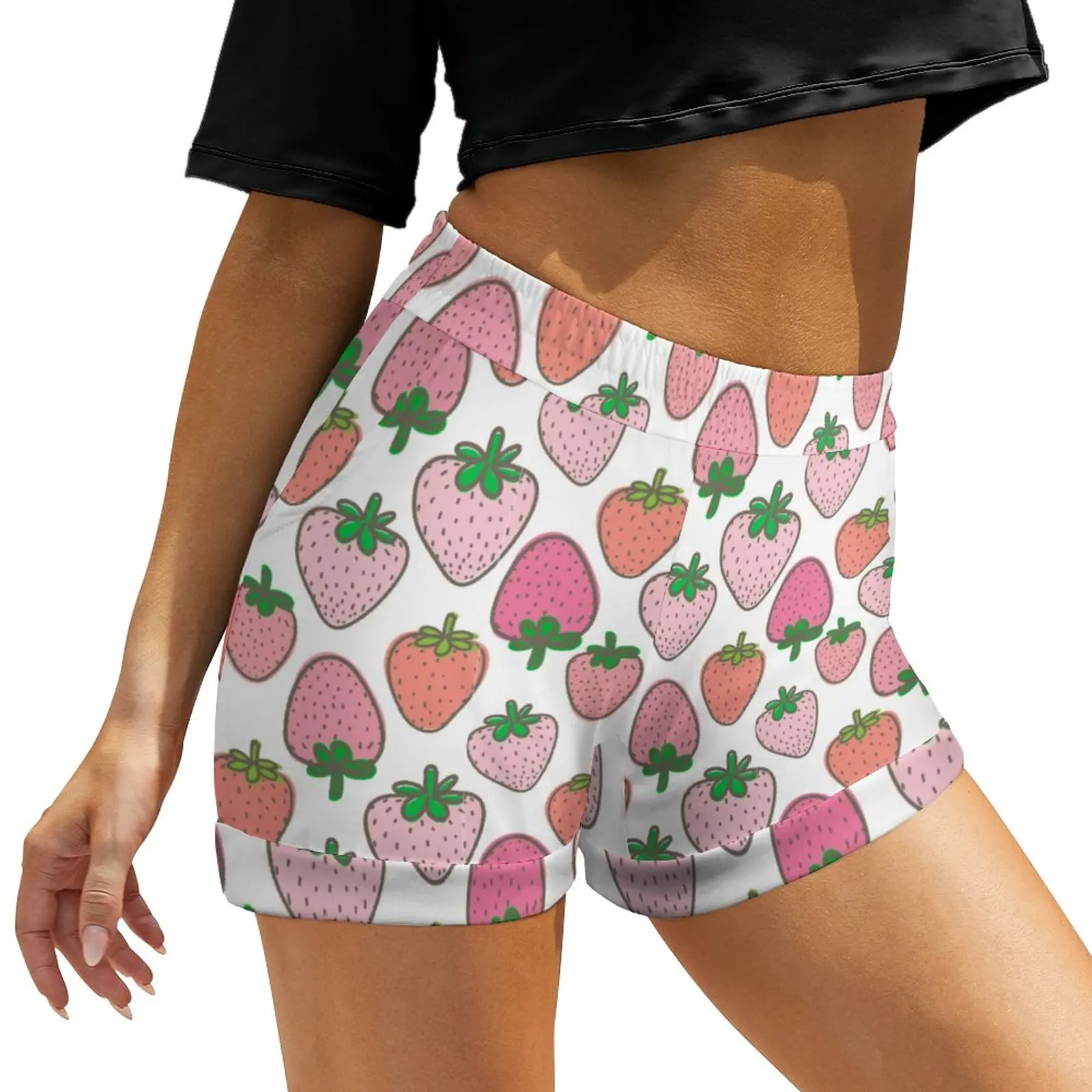 

Pinky Fresh Strawberry Shorts Sweet With Pockets Casual Girl Shorts Printed Running Bottoms