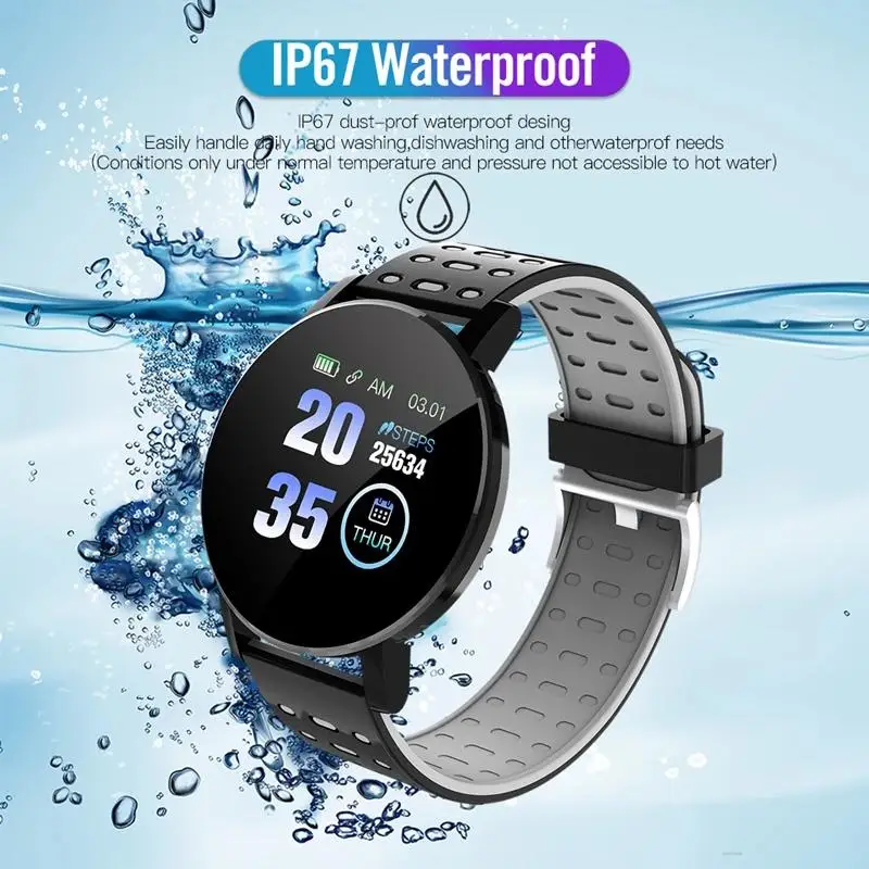 

2022 119Plus Smart Watch Blood Pressure Sport Tracker Waterproof Bluetooth Bracelet Heart Rate Monitoring for Android IOS
