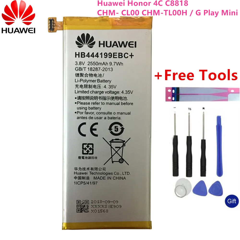

Оригинальный запасной аккумулятор для телефона Hua Wei HB444199EBC + для Huawei Honor 4C C8818 CHM- CL00 CHM-TL00H / G Play Mini 2550 мАч