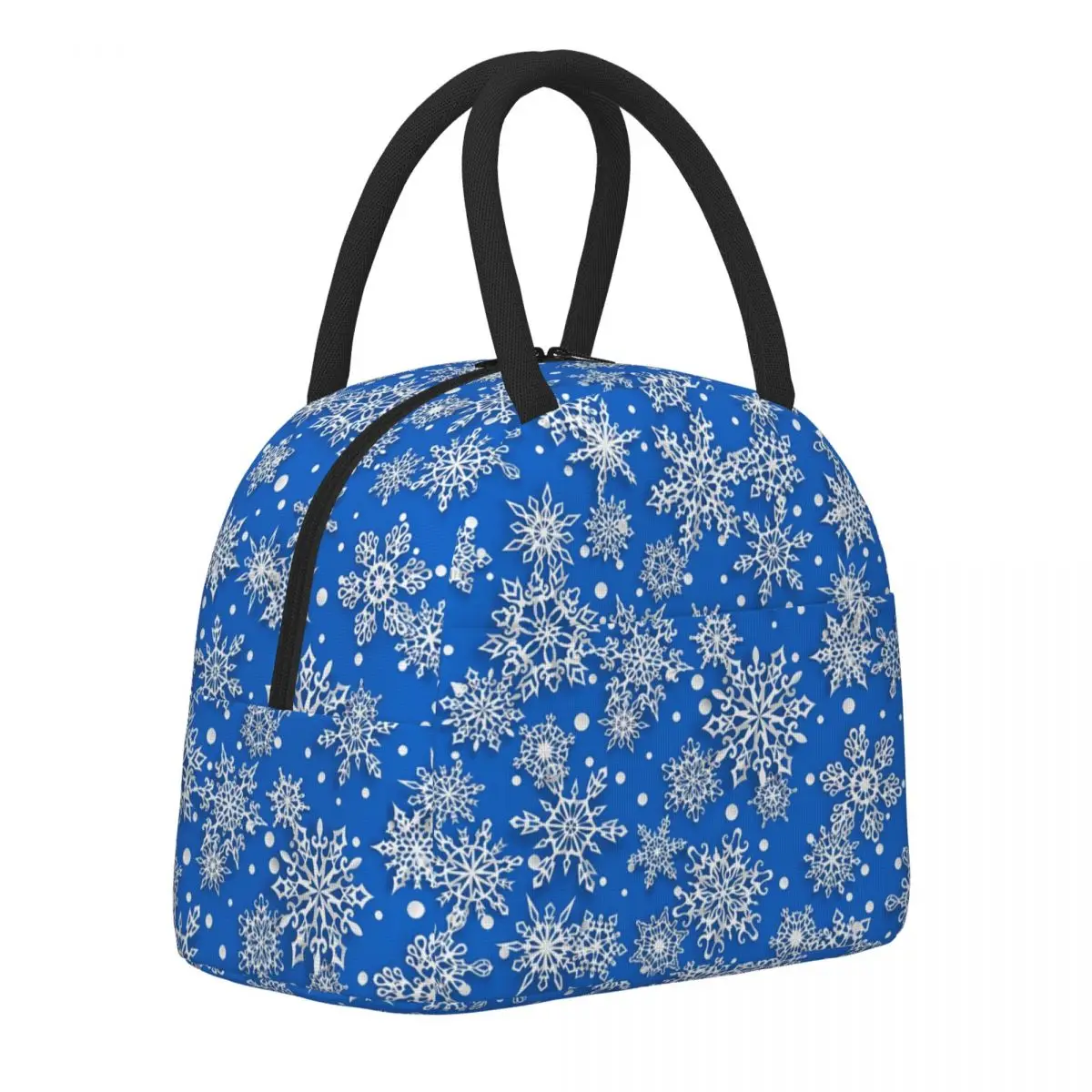 

Festive Christmas Snowflake Lunch Bag Blue White Aesthetic Lunch Box School Convenient Thermal Lunch Bags Design Cooler Bag