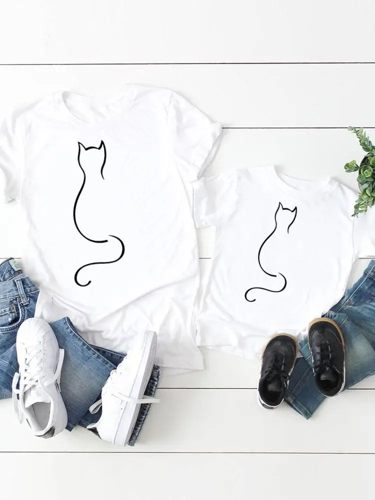 

Cat Simple Print Women Kid Child Summer Mom Mama Girl Boy Mother Tshirt Tee T-shirt Clothes Clothing Family Matching Outfits