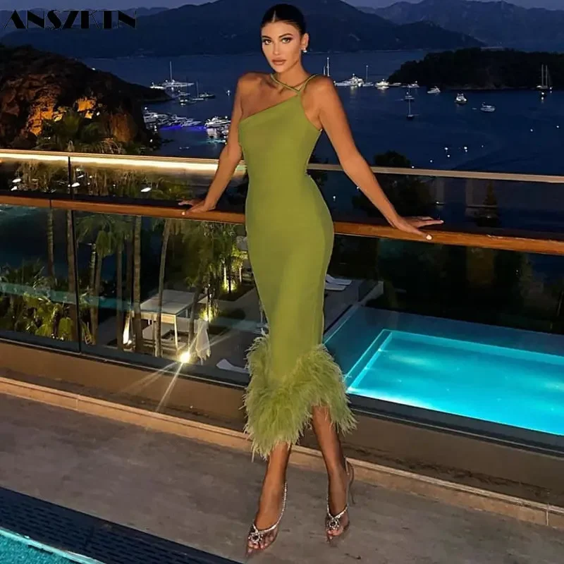 Платье на одно плечо с подвесным вырезом женское сексуальное тонкое длинное