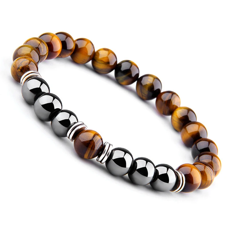 

Natural Tiger Eye Beads Bracelet For Women Health Care Hematite Stretch Bracelets Men charm Fashion Jewelry charm bracelet men