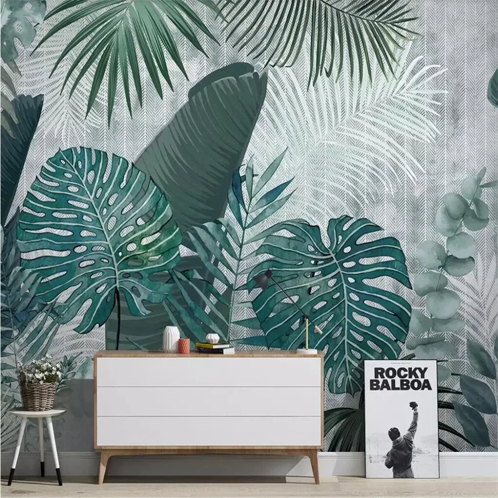

Пользовательские современные скандинавские тропические растения листья обои домашний декор фото обои гостиная ТВ фон живопись 3D наклейка