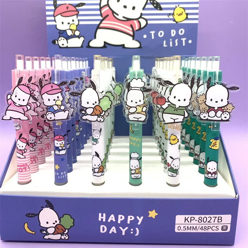

Кавайная черная ручка Sanrio с мультяшным рисунком аниме, 0,38 мм, 24-48 шт./комплект, канцелярские подарки для школы и офиса