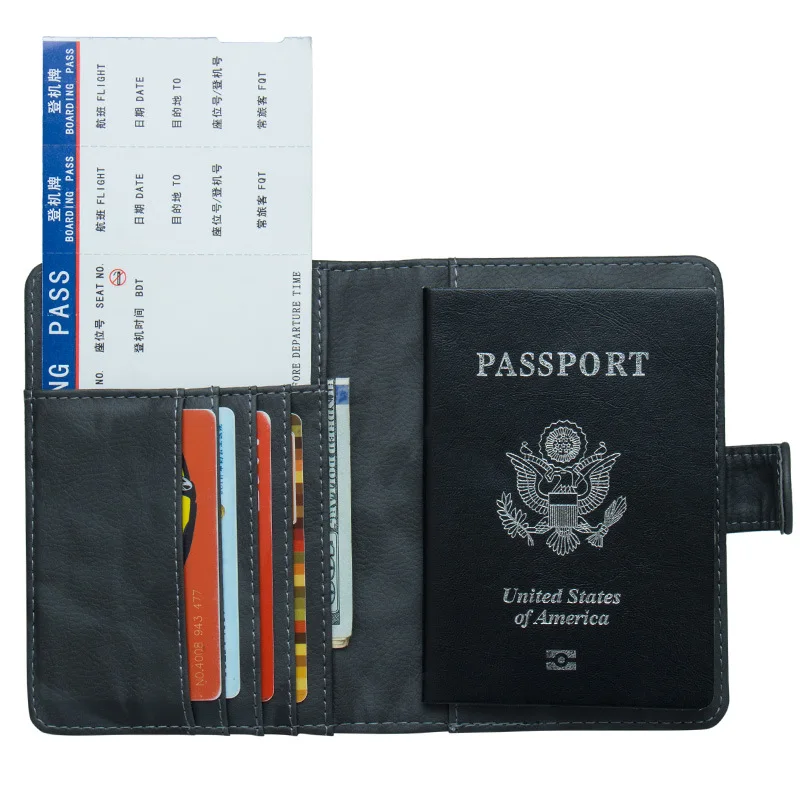 

Кожаная обложка для паспорта с RFID-защитой, дорожный держатель для карт, кошелек для мужчин и женщин, органайзер для паспортов и документов, э...