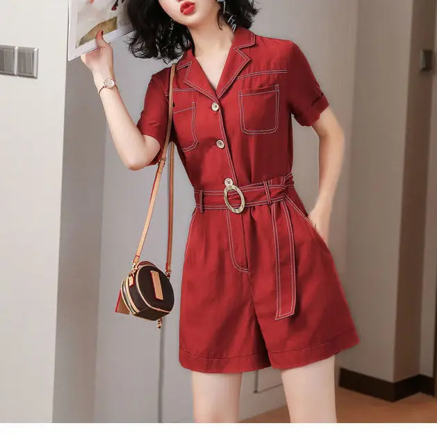 

Women 2022 Summer New Style High Waist with Sashes Rompers Female Streetwear Playsuits Ladies Wide Leg Shorts Jumpsuit U190