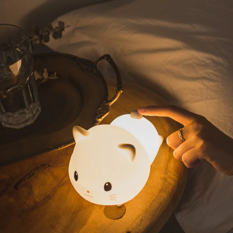 Soft Cat Led Night Light Touch Sensor Dimmable Timer Rechargeable Bedroom Bedside Lamp for Children Kids Baby Gift Gift Kitten