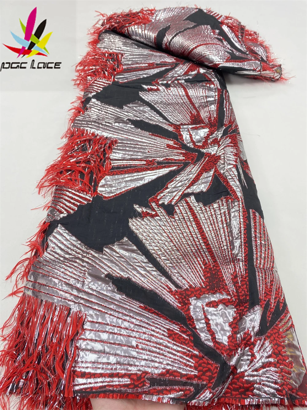 

PGC парчовая кружевная ткань винно-Африканская жаккардовая кружевная ткань 2022 Высококачественная фотография для свадебной фотосессии