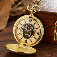 luxury stainless steel mechanical pocket watch men skeleton skull steampunk clock chains fob gift necklace pendant reloj hombre