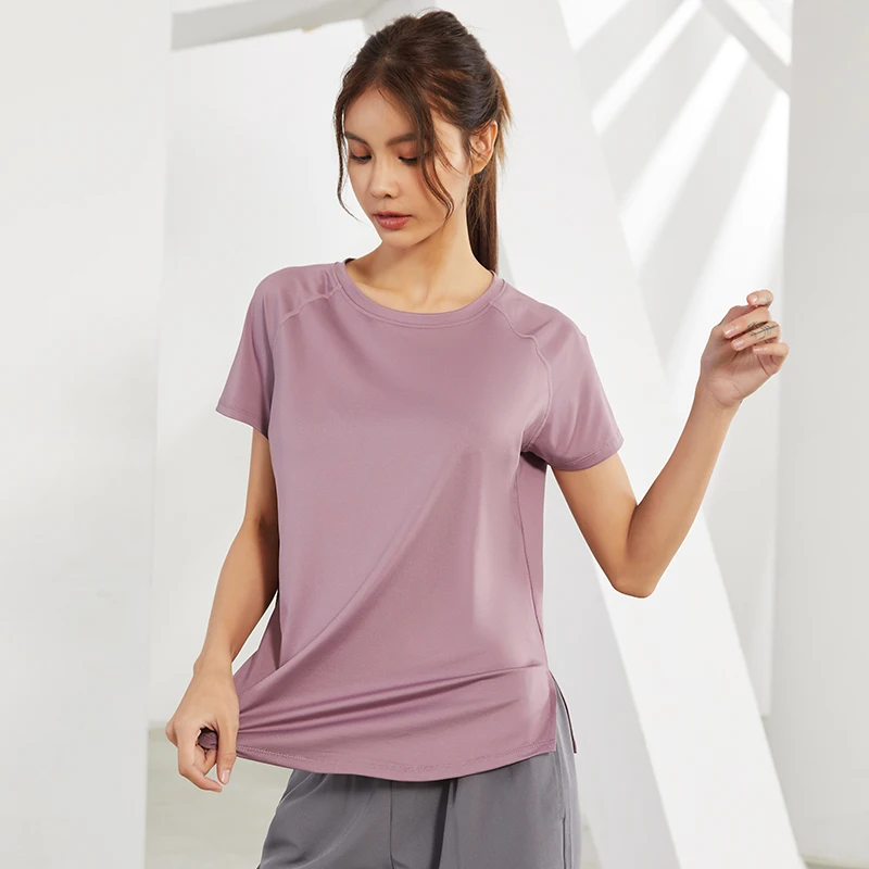 Summer Fitness Athletic Tops Women Back Cutout Short Sleeved Loose Running Training T-shirt Yoga Workout Shirts Quick Dry Tops