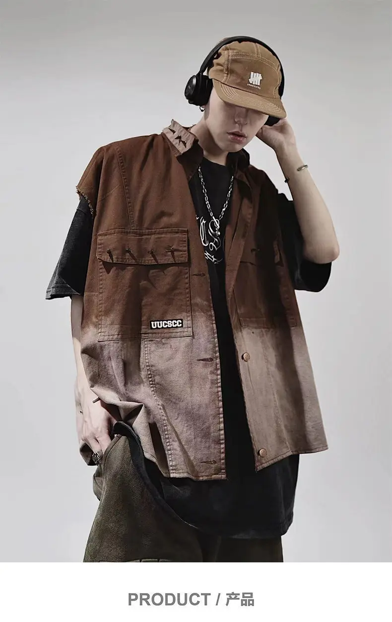 Джинсовая безрукавка с заклепками винтажная свободная уличная одежда из денима