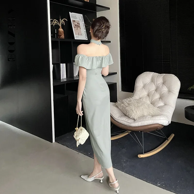 BoozRey 2024 модное французское сексуальное платье с одной линией декольте женское