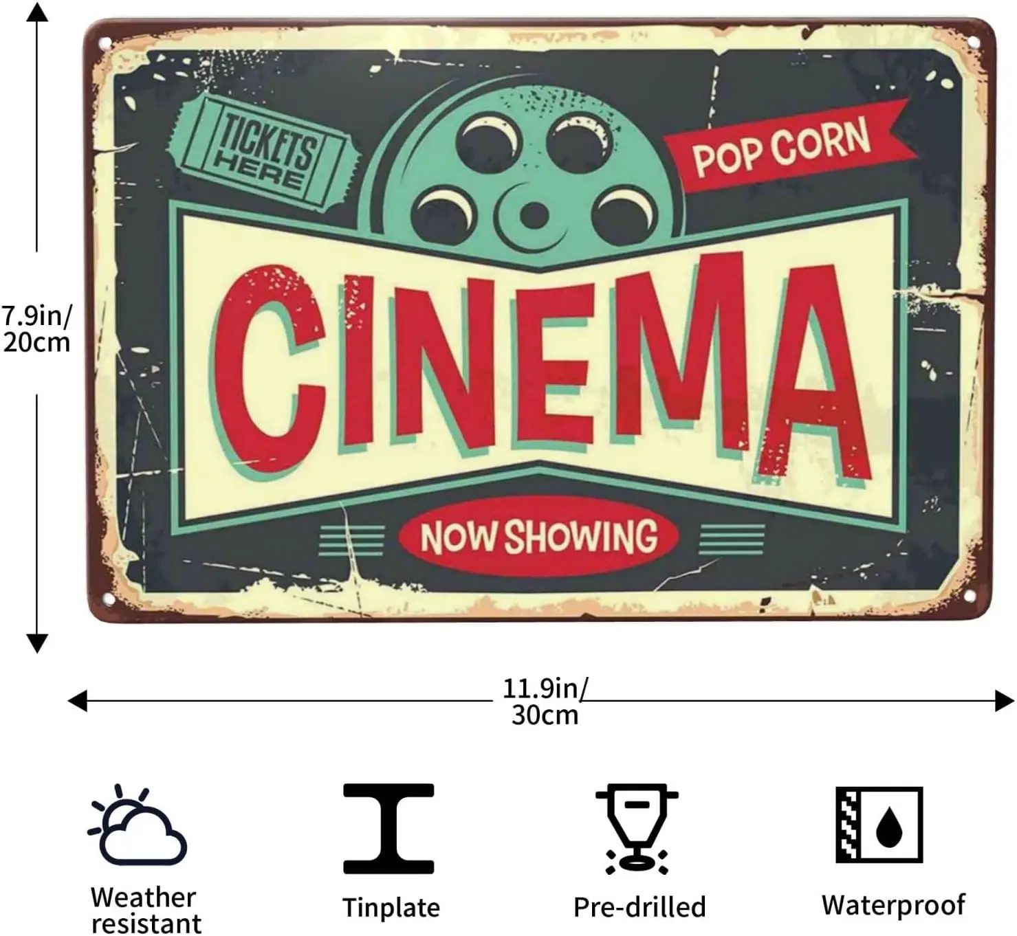 LOVEJ Cnem Sgn Vntge Metl Tn Wll Decor Tckets Here Pop Corn nd Move Sgns for Br Pub Club Mn Cve 8 x12 nch (CTP