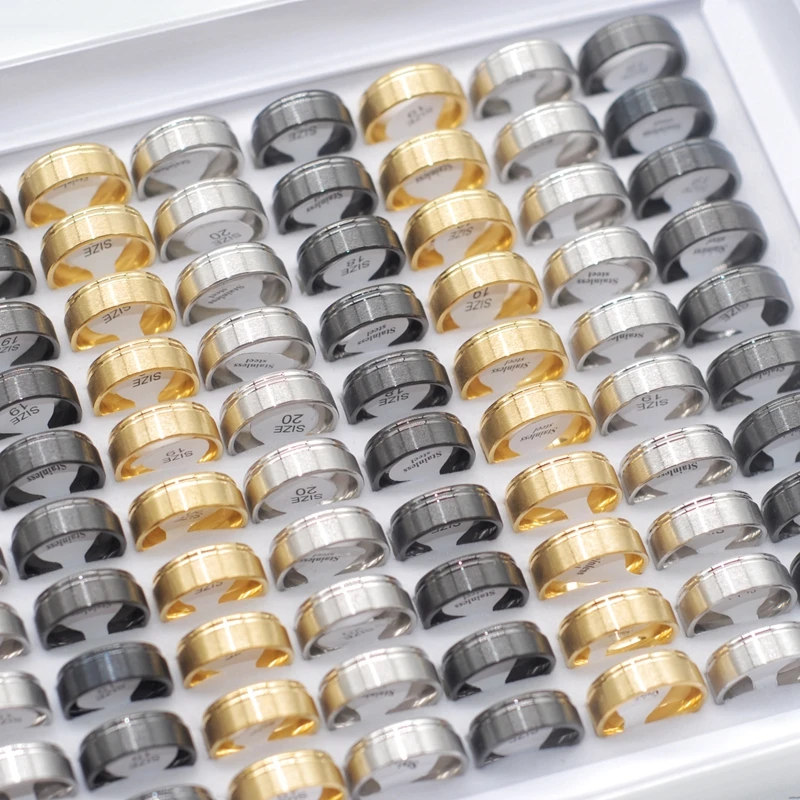 

30/50pcs Lots Classic Band Stainless Steel Wedding Rings Size 17-21 Men Women Punk Fashion Jewelry Accessories Gifts Wholesale