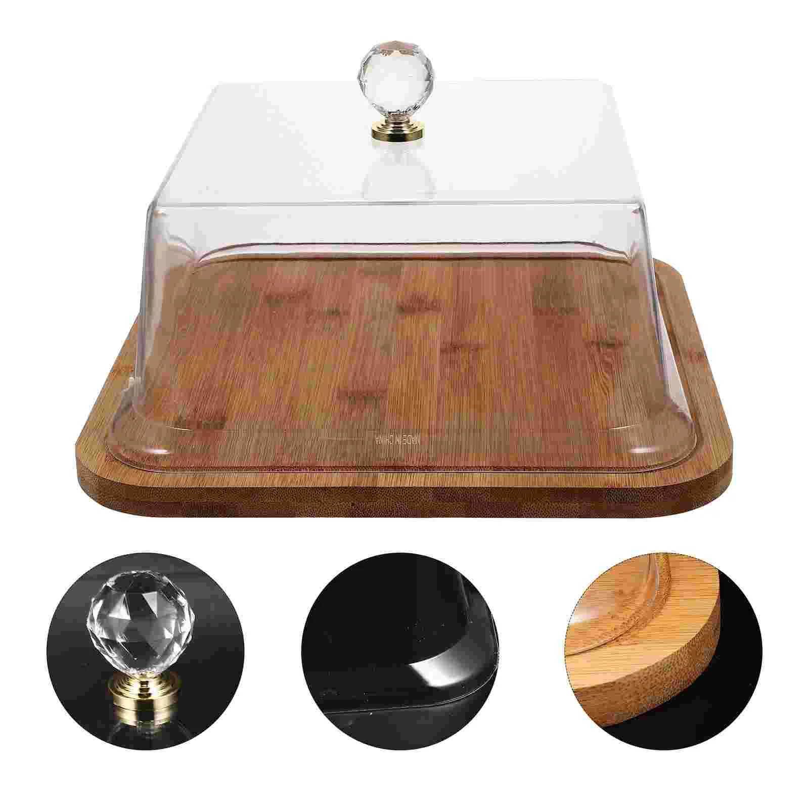 

Bread Tasting Plate Cake Tray Lid Cheese Board Dessert Plate Dessert Stand Wooden Round Cake Plate Acrylic Lid