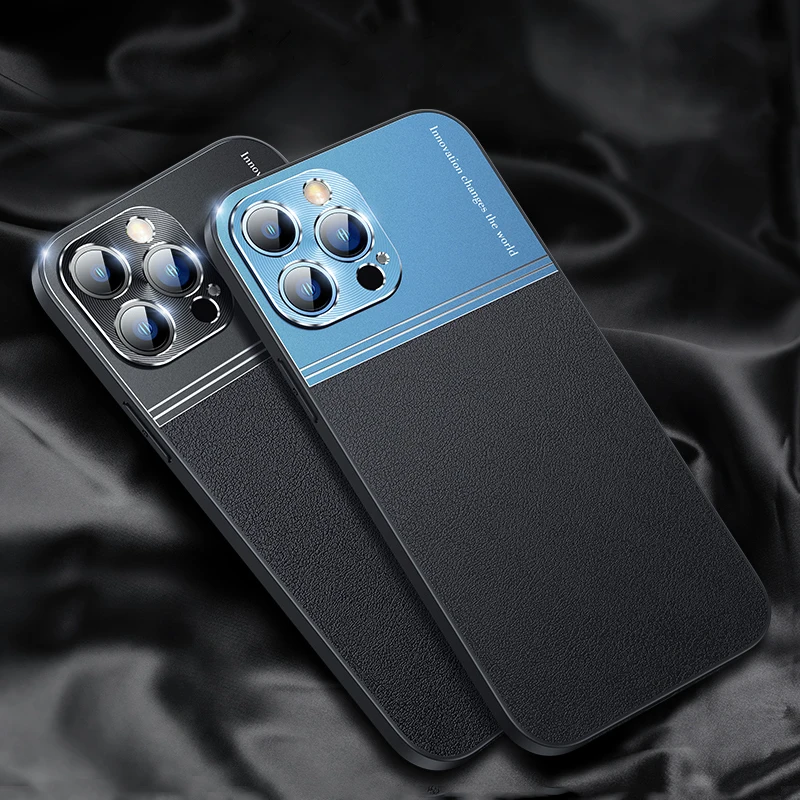 

Luxury Leather Metal 2in1 Case For iPhone 13 12 11 Pro Max iPhone13 Phone Shockproof Armor Soft edge Full Protective Back Covers