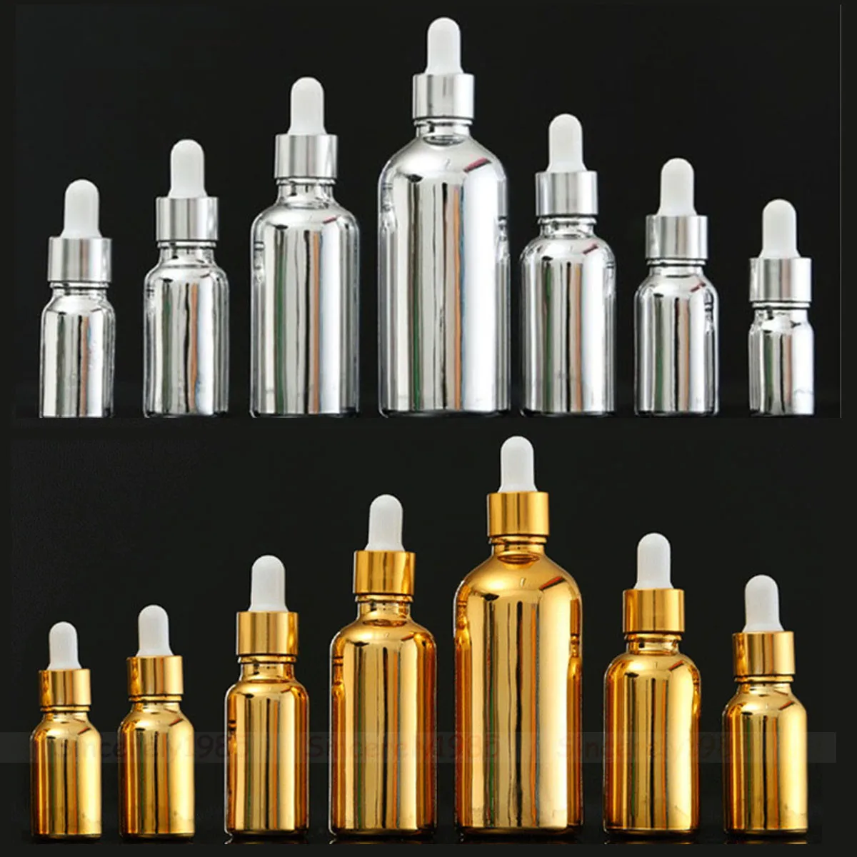 

10X Gold / Silver Glass Dropper Bottles Essential Oils 5ml to 100ML Bright Shiny Glass Dripper Portable Refillable Travel Bottle