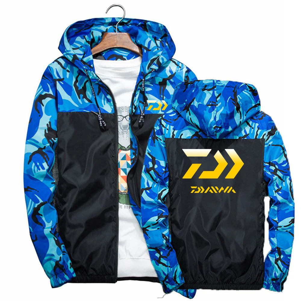 

New Daiwa Fishing Printed Men Camouflage Zipper Hoodie Jacket Windbreaker Patchwork Streetwear High Quality Outwear Man Cardigan