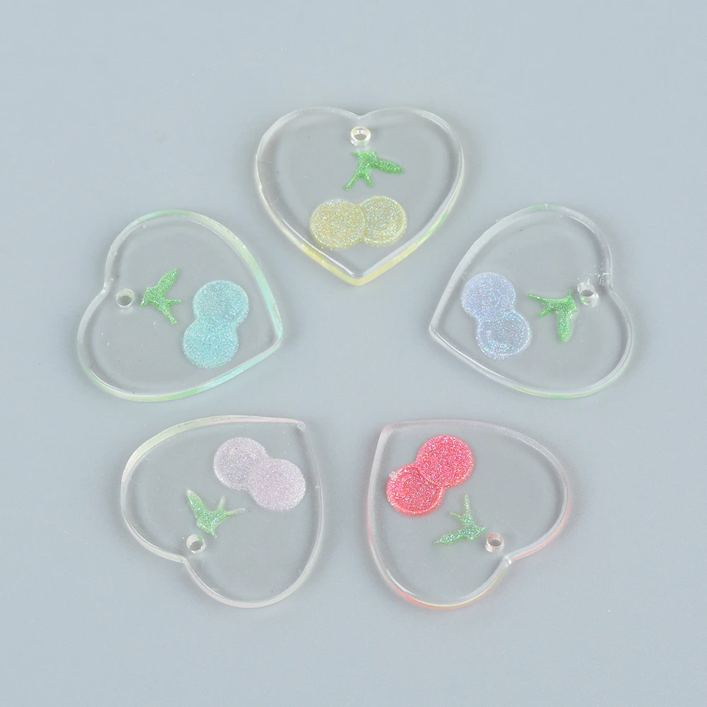 

10pcs/lots Colorful Cherry Painting Flat Acrylic Pendants Plate Jewelry Accessories Handmades Fashion For DIY Earrings Wholesale