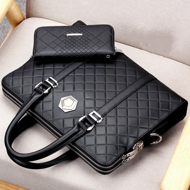 

Men's Business Laptop Leather Handbag Man Coded Lock Shoulder Crossbody Bag Male Messenger Anti-theft Briefcase For 14" Macbook