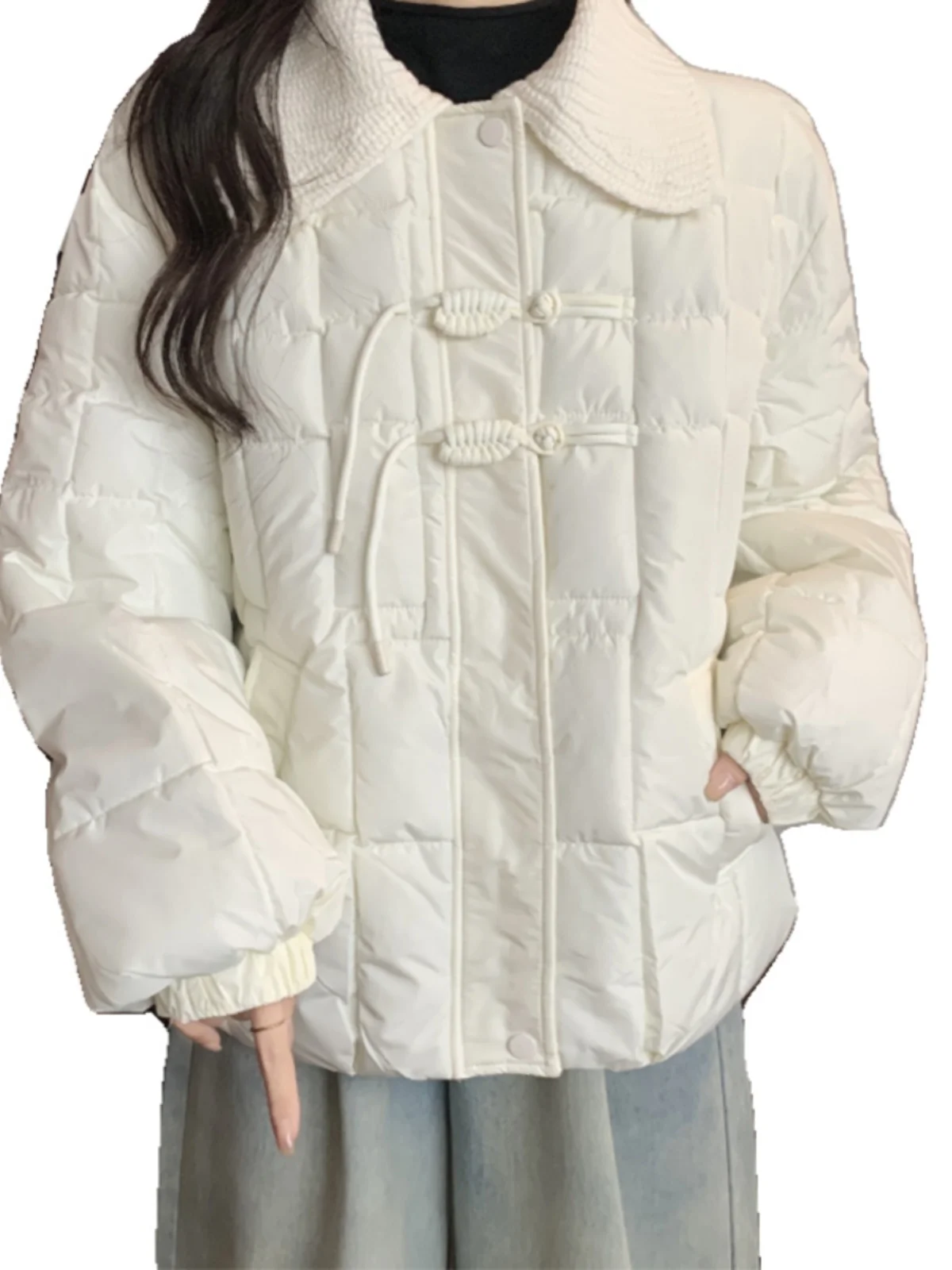 New Chinese Sle Buckle White down Cotton-Padded Coat Women's Winter Plus size Chubby Girl Slimming Short down...