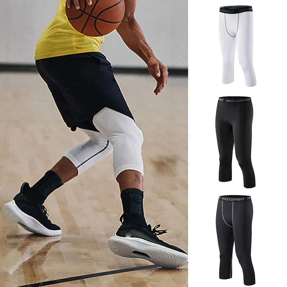 Men's Sports 3/4 Cropped Pants Running Leggings Mens Joggers Elastic Compressions Sweatpant Football Basketball Trousers