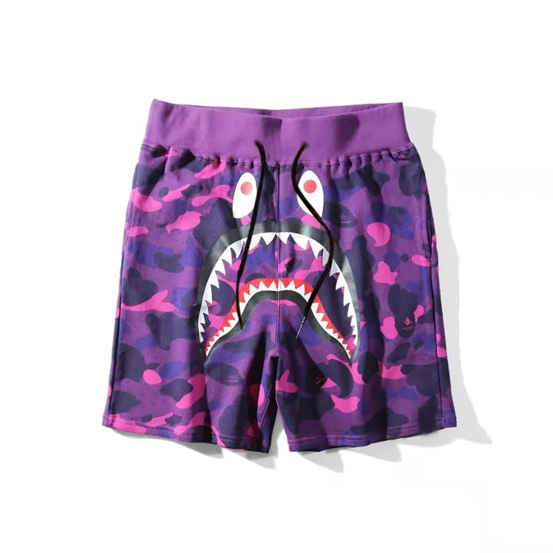 Summer 2023 New Shorts Casual Middle Waist Harajuku Fashion Camouflage Drawstring Shark Cartoon Camouflage Printing Clothing