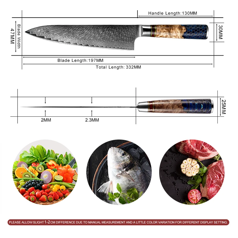 7.5 Inch 67 Layers Damascus Chef Knife vg10 Japanese Steel Kitchen Knife Meat Slicer Sashimi Butcher Knives Cutlery Grandsharp images - 6