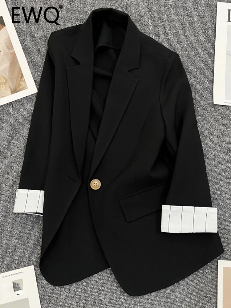 

EWQ Elegant Style Single-button Striped Long Sleeve Notched Patchwork Contrast Color Women's Jacket Autumn 2023 New 27SN2897