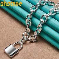 925 sterling silver square lock pendant necklaces 18 inch chain for women engagement wedding gift fashion charm jewelry