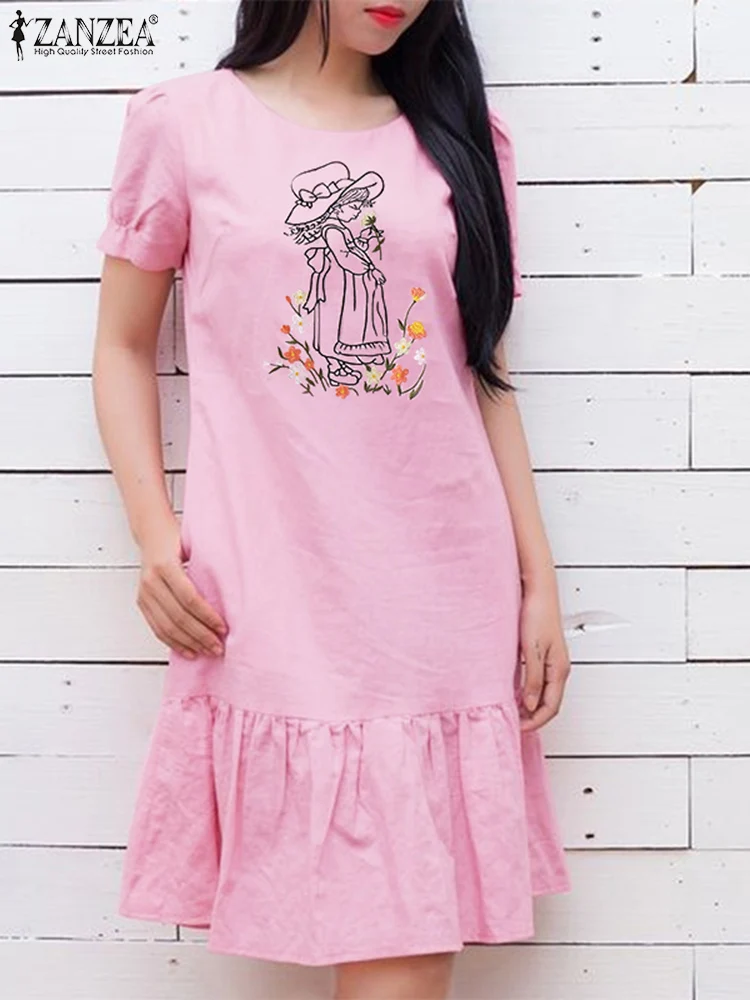 Платье ZANZEA женское ТРАПЕЦИЕВИДНОЕ до колена однотонное Элегантное повседневное