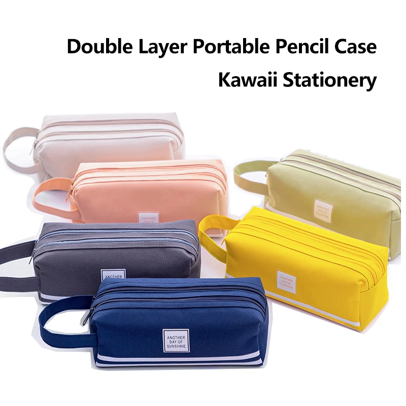 Double-Layer Pencil Case Large-Capacity Kawaii Stationery Portable Pencil Bag Oxford Cloth Double Zipper School Supplies Storage